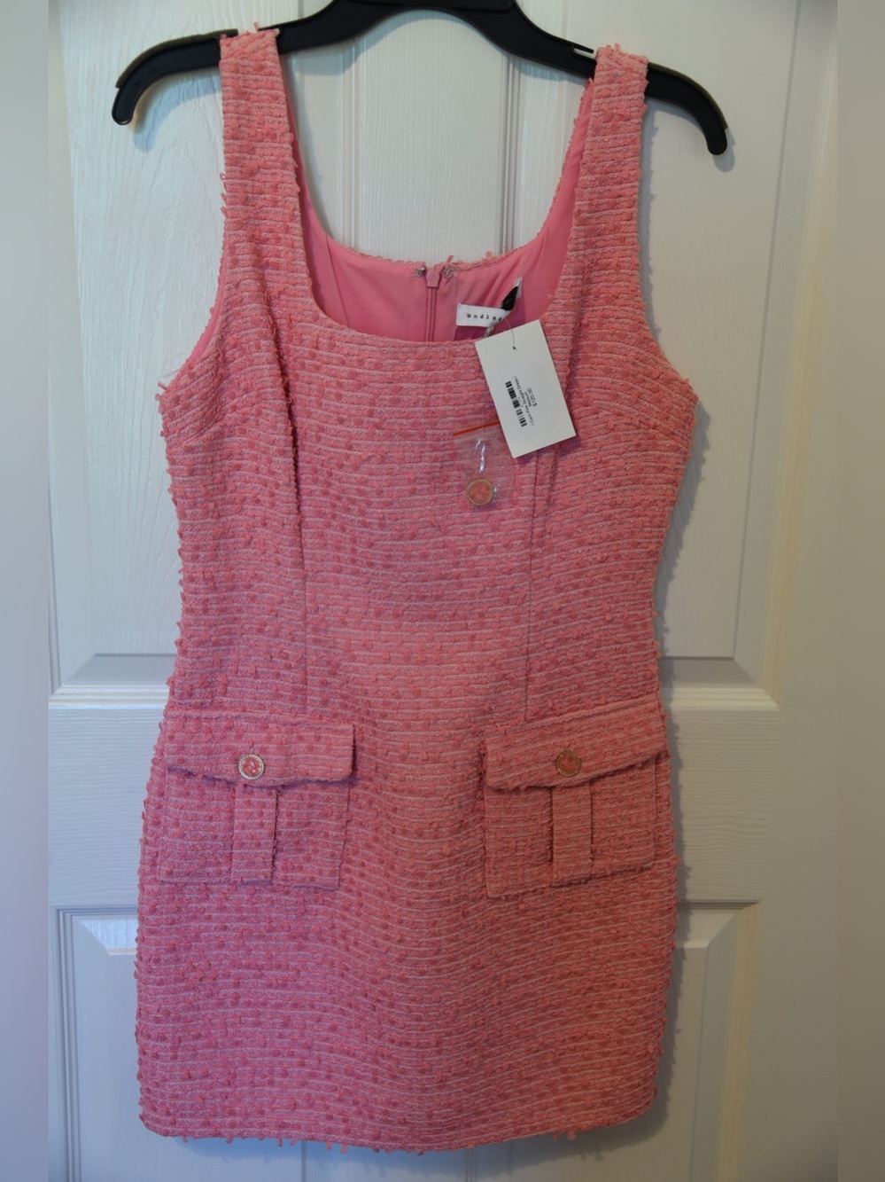 Endless Rose Pink Tweed Mini Dress with Pocket Flaps